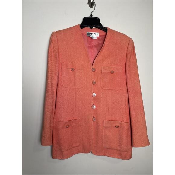 VTG 90s Carlisle Silk Jacket Size 10 Orange Classic Career Office Preppy Blazer - Picture 1 of 8